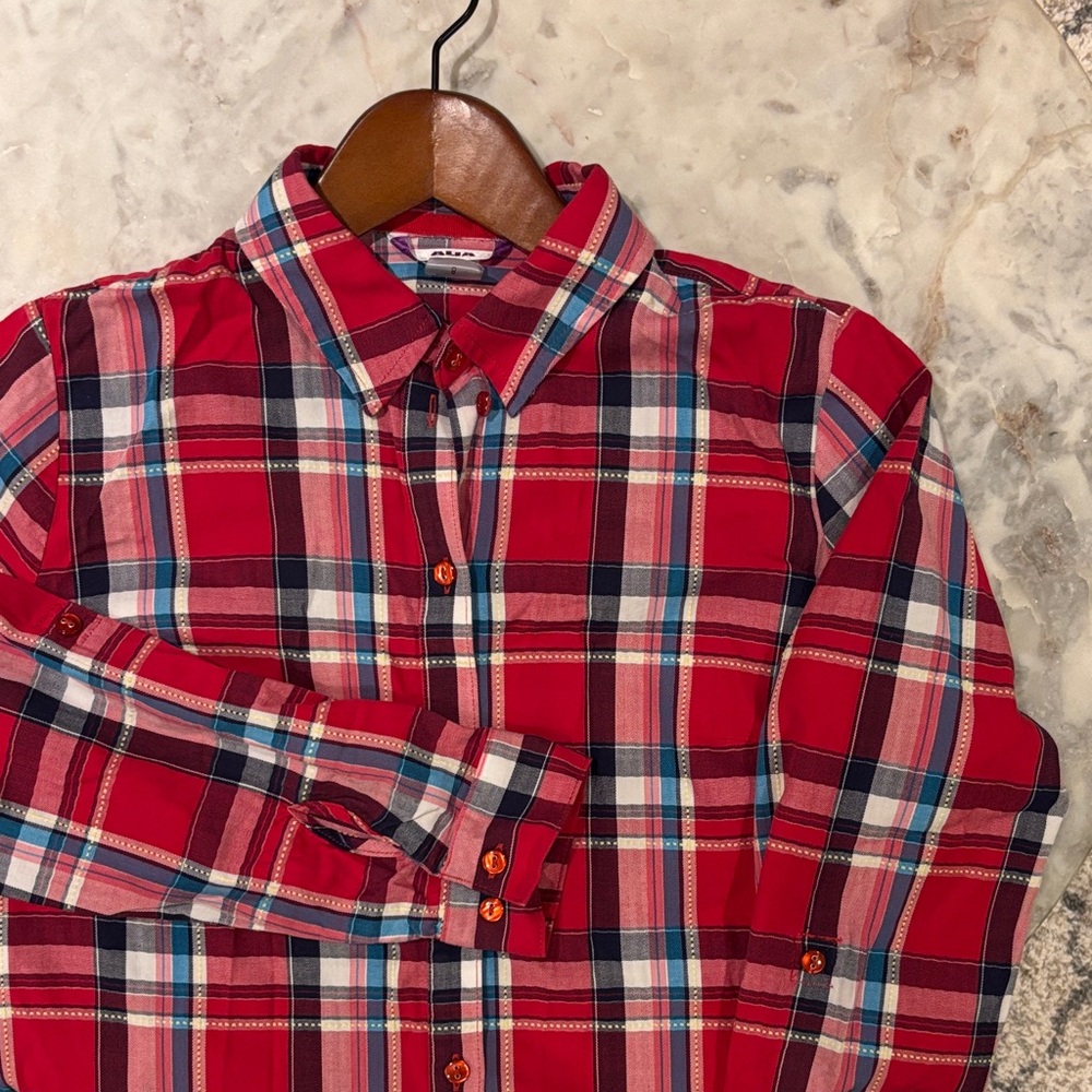 Alia Red and Blue Plaid Button Shirt
